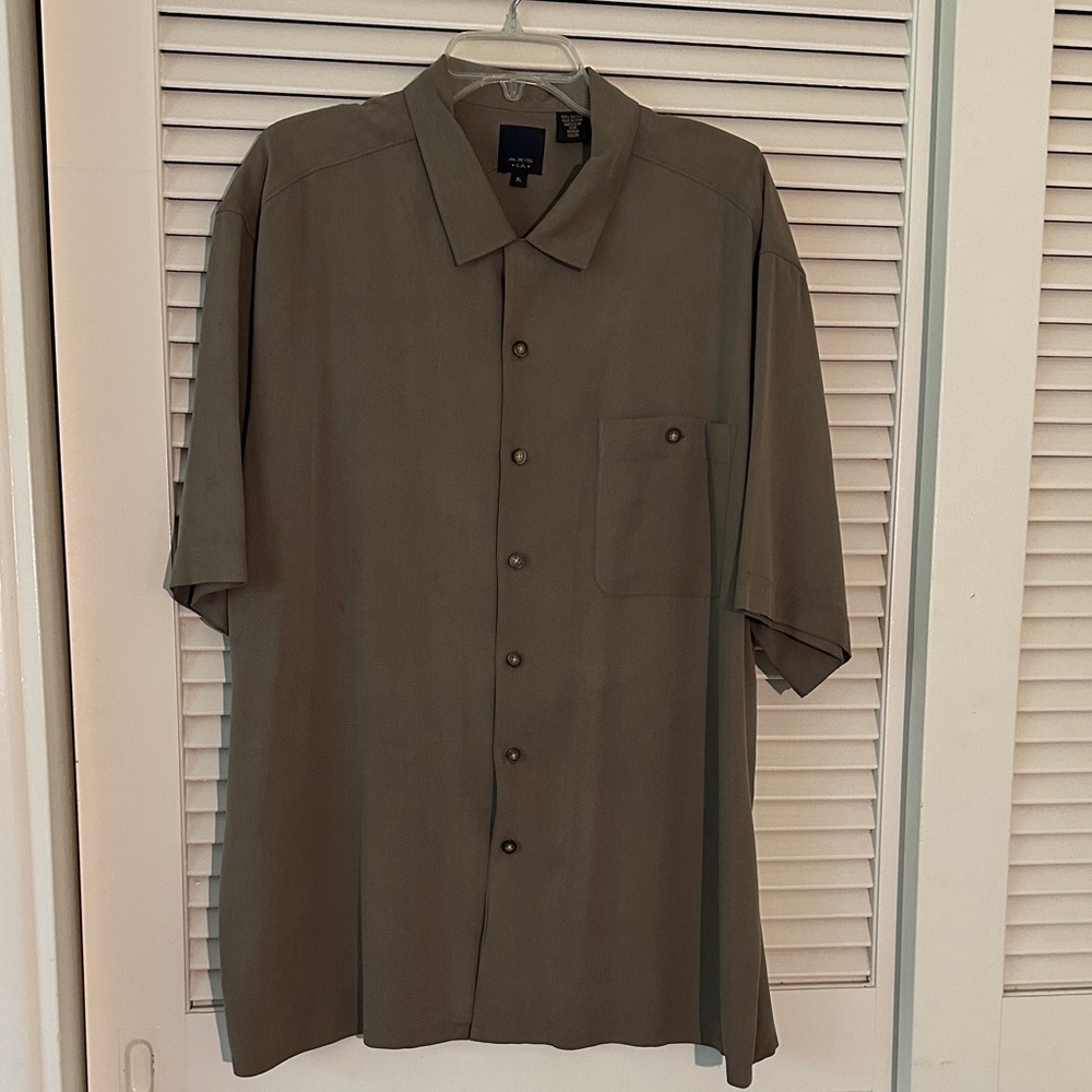 Men's 100% Silk Button Down SS Shirt - Taupe